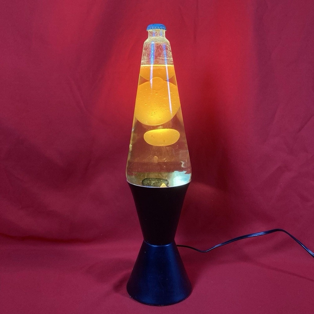 Vintage Lava Lite Lamp 16" Orange Wax Clear Liquid / Black Base / Project No Cap